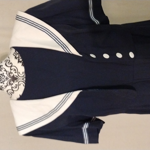 Vintage 80's 90's J.B.S. LTD Navy Blue Sailor Inspired Midi Dress USA Made - Picture 8 of 14